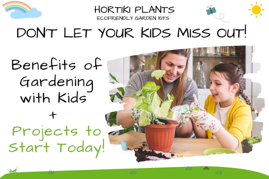 A parent and child gardening together